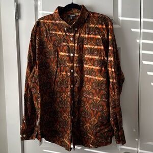 Murano XXL Collared Brown Long Sleeve Men’s Pattern Button Down